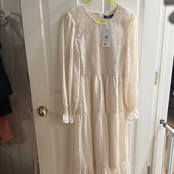 Merokeety Dresses & Skirts - Women’s Cream Long Sleeve Smocked Midi Dress